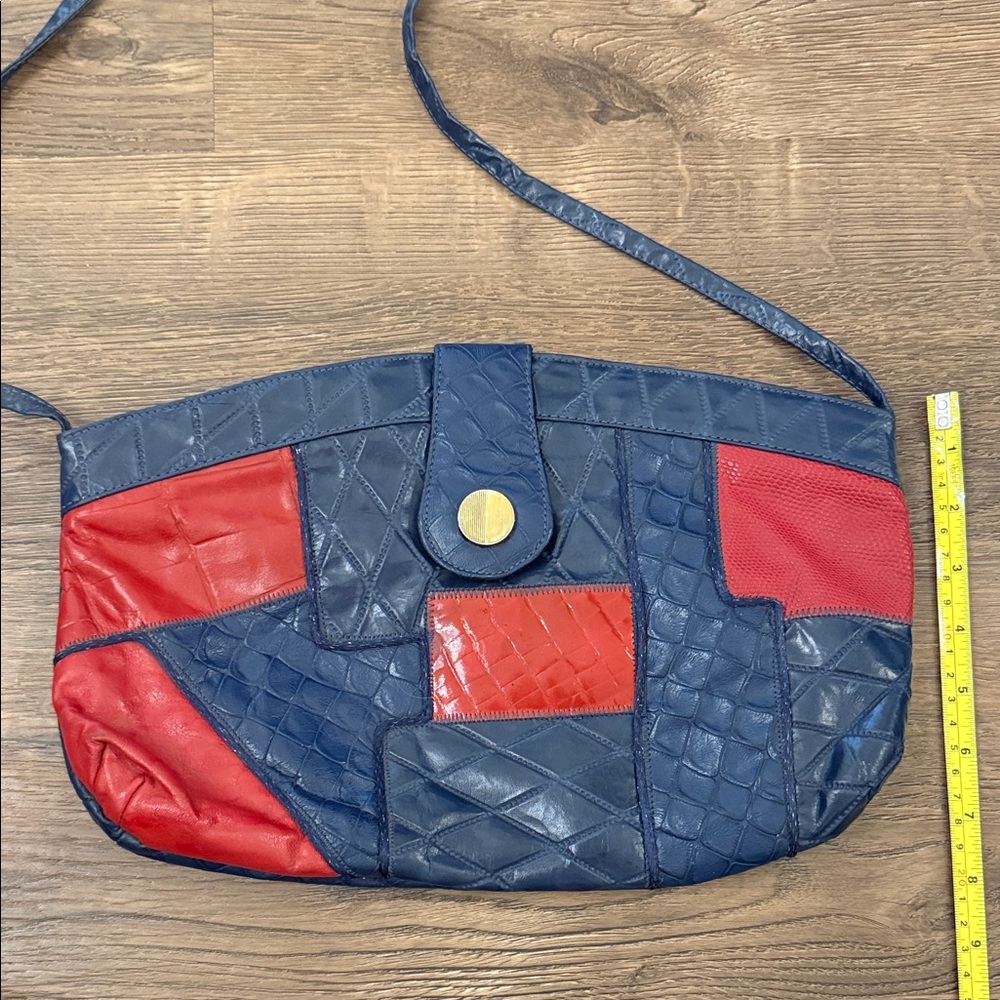Vintage Fifth Avenue Patchwork Leather Shoulder Bag in Red and Blue